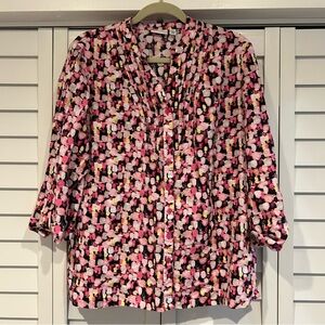 🌺 XL Kim Rogers 100% Linen 3/4 Length Sleeve Colorful Blouse